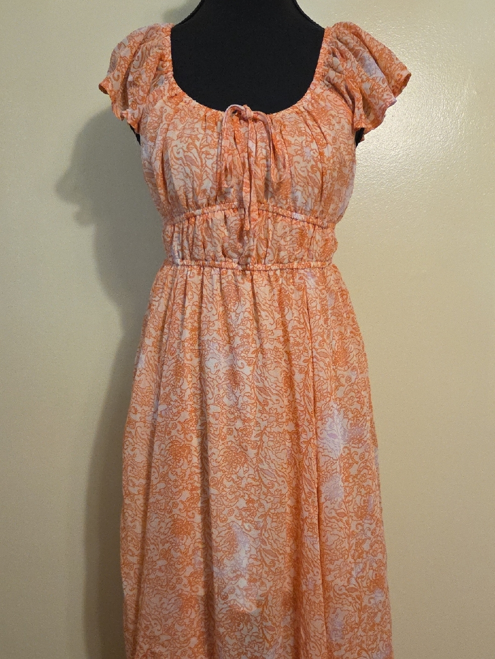 Dizzy Lizzy Women's Peachy Floral Boho Smocked Summer Midi Milkmaid Sundress - M